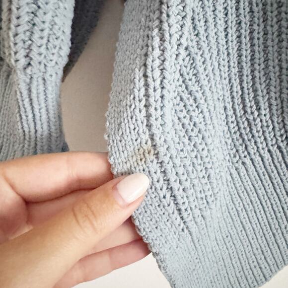 AERIE Chunky Oversized Knit Ribbed Crewneck Sweater Dusty Blue Medium M - Picture 7 of 9